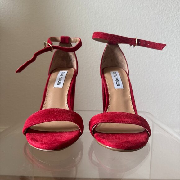 Steve Madden Carrson Red Suede Block Heel Sandals | Size 8 | NWOT - Picture 1 of 16